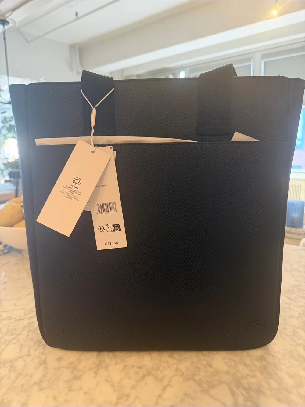 Lacoste Black Vertical Messenger Tote NWT